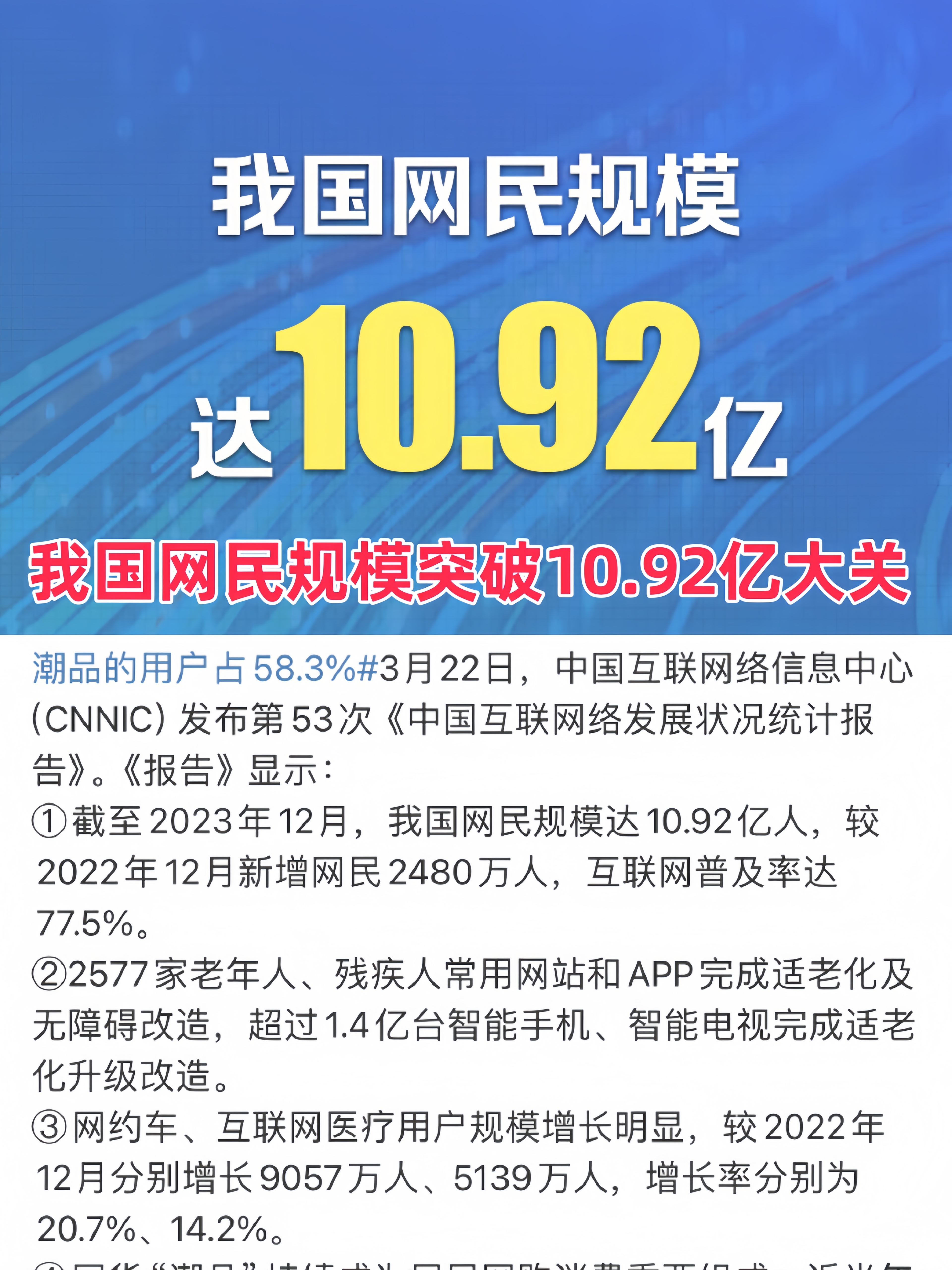 我国网民规模达11.25亿人 互联网普及率突破80%